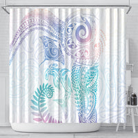 Aotearoa Maori Sea Animals Tribal Shower Curtain Manta Ray and Shark Moko Pattern Sweet Pastel