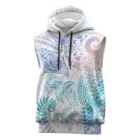 Aotearoa Maori Sea Animals Tribal Sleeveless Hoodie Manta Ray and Shark Moko Pattern Sweet Pastel