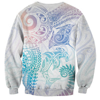 Aotearoa Maori Sea Animals Tribal Sweatshirt Manta Ray and Shark Moko Pattern Sweet Pastel