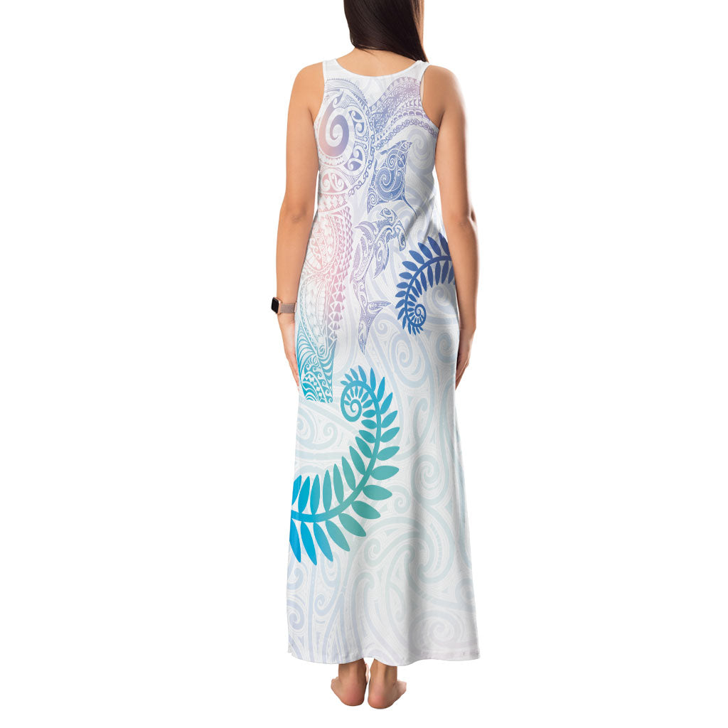 Aotearoa Maori Sea Animals Tribal Tank Maxi Dress Manta Ray and Shark Moko Pattern Sweet Pastel