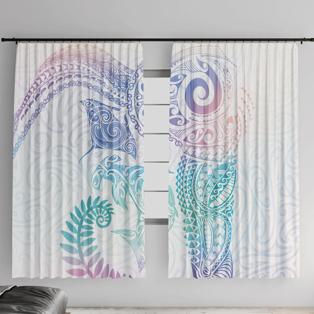 Aotearoa Maori Sea Animals Tribal Window Curtain Manta Ray and Shark Moko Pattern Sweet Pastel