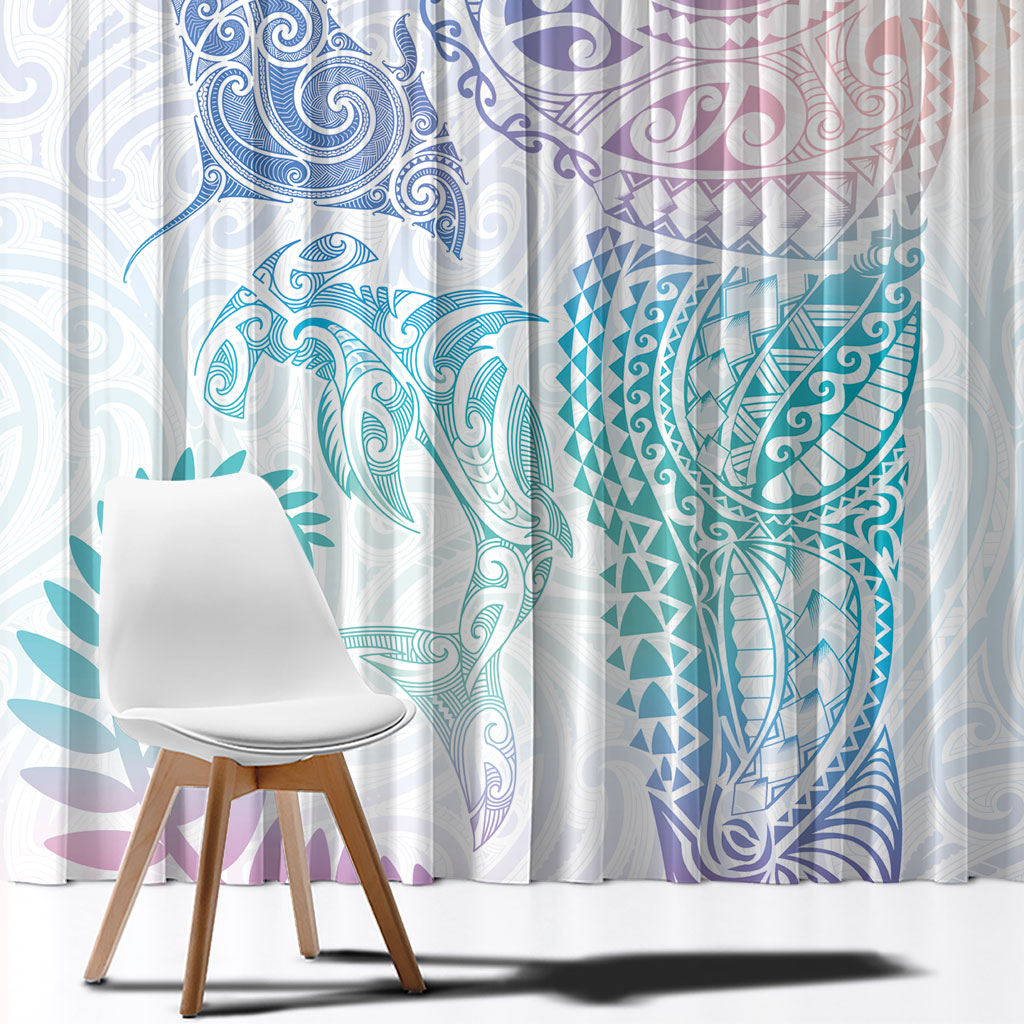 Aotearoa Maori Sea Animals Tribal Window Curtain Manta Ray and Shark Moko Pattern Sweet Pastel