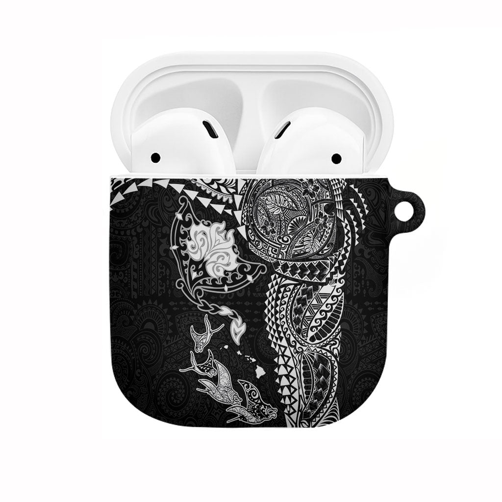 Hawaiian Manta Ray Tribal AirPods Case Polynesian Art Motifs Black Color