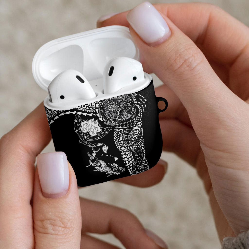 Hawaiian Manta Ray Tribal AirPods Case Polynesian Art Motifs Black Color