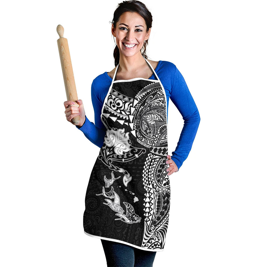 Hawaiian Manta Ray Tribal Apron Polynesian Art Motifs Black Color