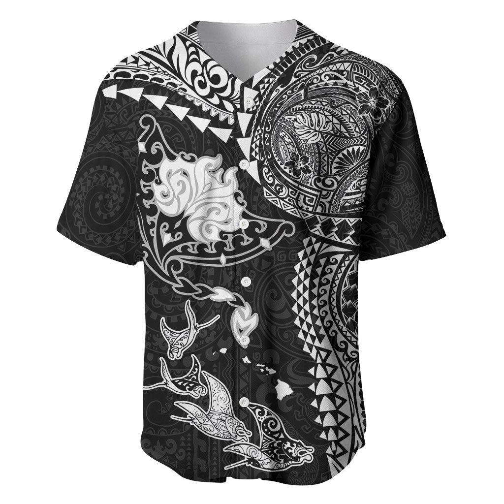 Hawaiian Manta Ray Tribal Baseball Jersey Polynesian Art Motifs Black Color LT03 Black - Polynesian Pride