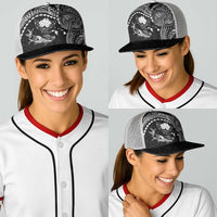 Hawaiian Manta Ray Tribal Baseball Net Cap Polynesian Art Motifs Black Color