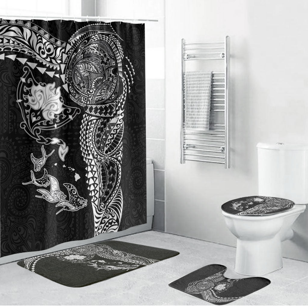 Hawaiian Manta Ray Tribal Bathroom Set Polynesian Art Motifs Black Color