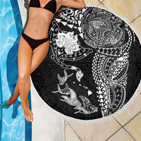 Hawaiian Manta Ray Tribal Beach Blanket Polynesian Art Motifs Black Color