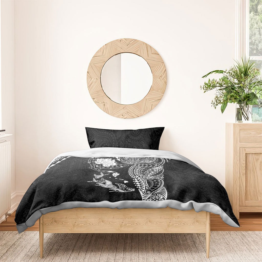 Hawaiian Manta Ray Tribal Bedding Set Polynesian Art Motifs Black Color