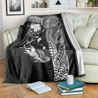Hawaiian Manta Ray Tribal Blanket Polynesian Art Motifs Black Color