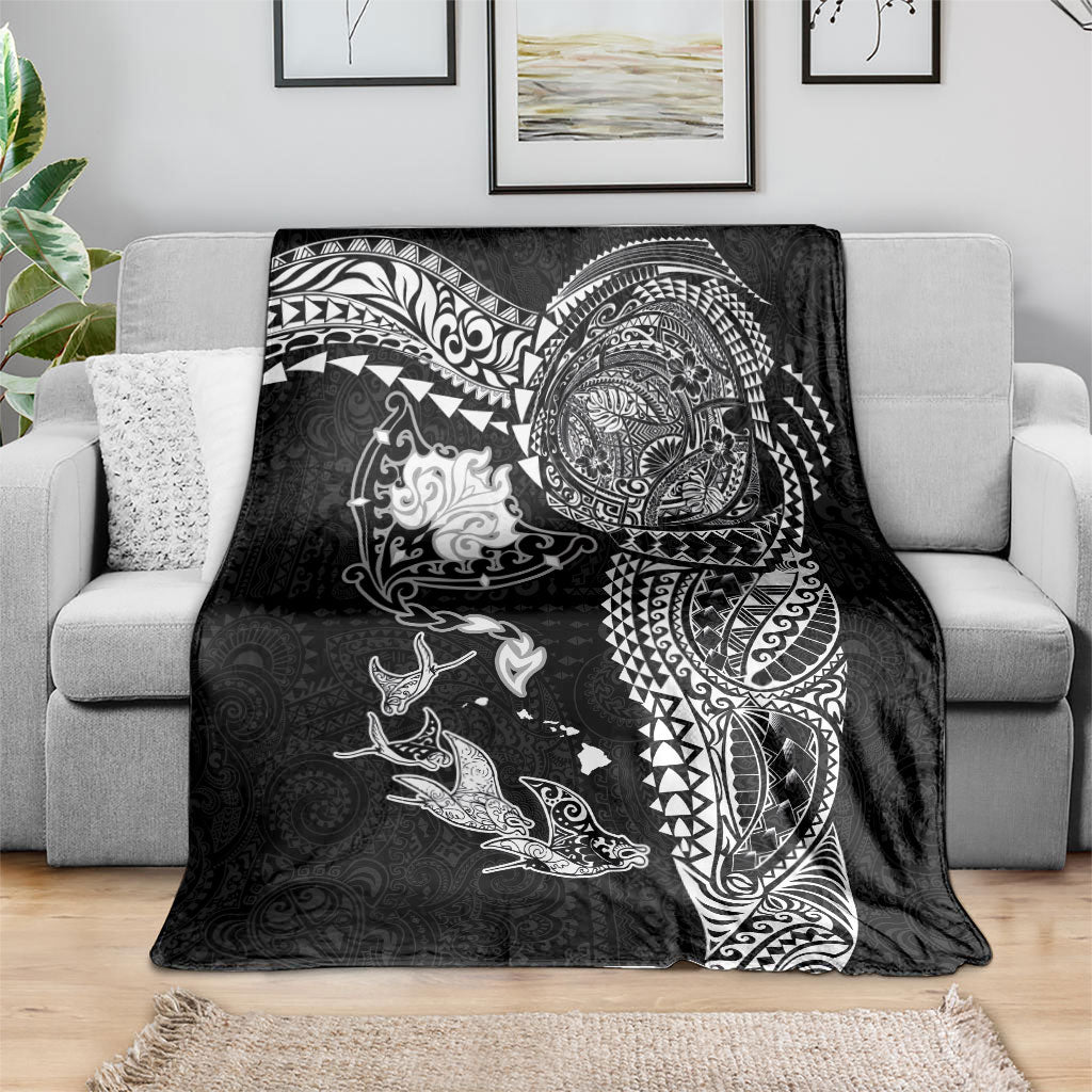 Hawaiian Manta Ray Tribal Blanket Polynesian Art Motifs Black Color