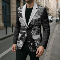 Hawaiian Manta Ray Tribal Blazer Polynesian Art Motifs Black Color