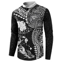 Hawaiian Manta Ray Tribal Button Sweatshirt Polynesian Art Motifs Black Color