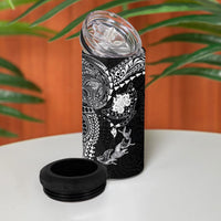 Hawaiian Manta Ray Tribal 4 in 1 Can Cooler Tumbler Polynesian Art Motifs Black Color