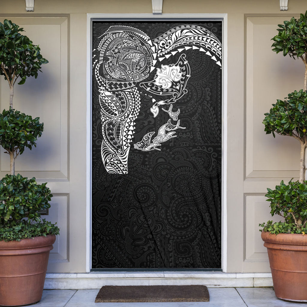 Hawaiian Manta Ray Tribal Door Cover Polynesian Art Motifs Black Color