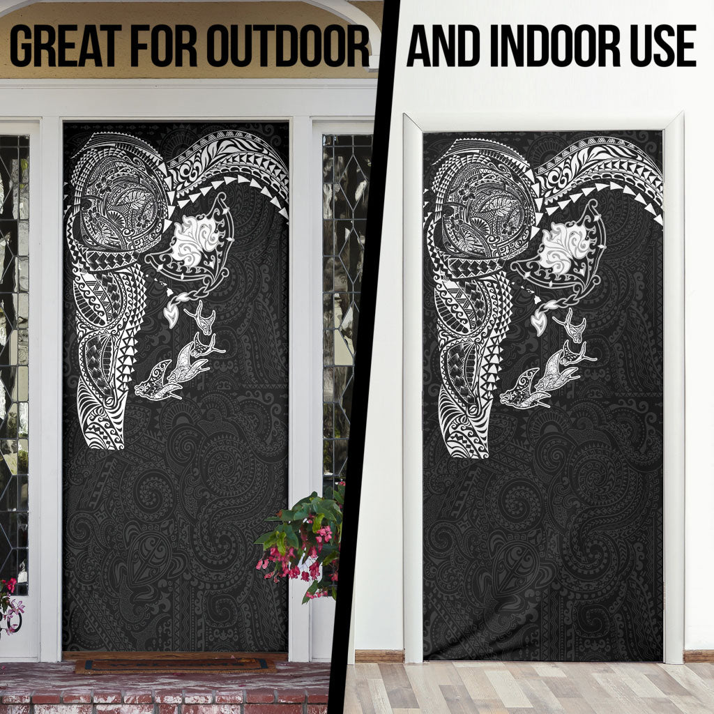 Hawaiian Manta Ray Tribal Door Cover Polynesian Art Motifs Black Color