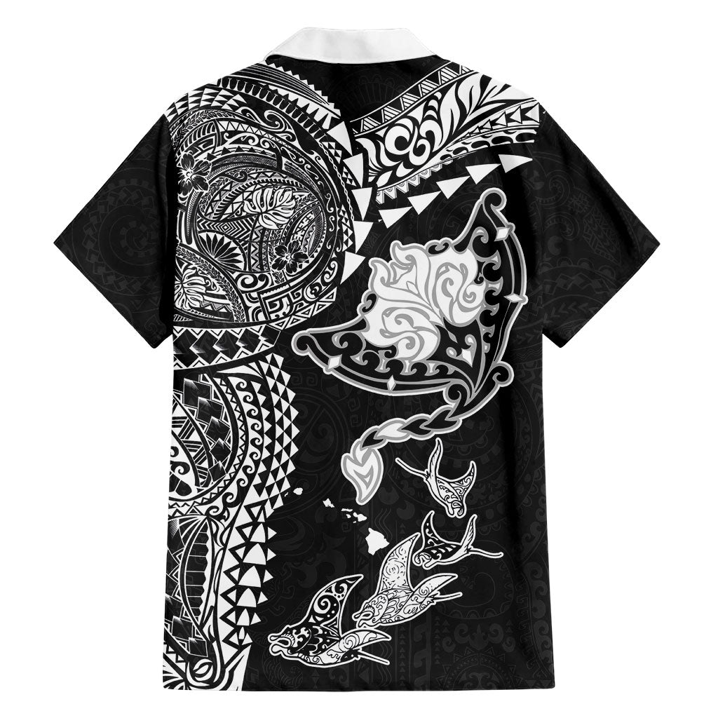 Hawaiian Manta Ray Tribal Family Matching Mermaid Dress and Hawaiian Shirt Polynesian Art Motifs Black Color