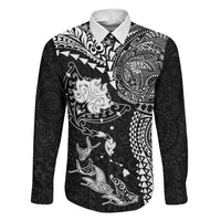 Hawaiian Manta Ray Tribal Family Matching Tank Maxi Dress and Hawaiian Shirt Polynesian Art Motifs Black Color