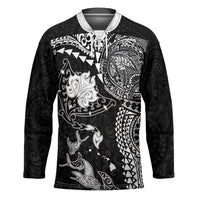 Hawaiian Manta Ray Tribal Hockey Jersey Polynesian Art Motifs Black Color