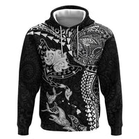 Hawaiian Manta Ray Tribal Hoodie Polynesian Art Motifs Black Color