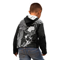 Hawaiian Manta Ray Tribal Kid Hoodie Polynesian Art Motifs Black Color
