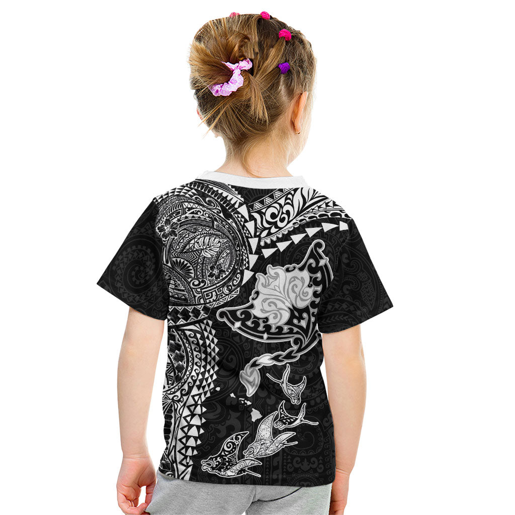 Hawaiian Manta Ray Tribal Kid T Shirt Polynesian Art Motifs Black Color