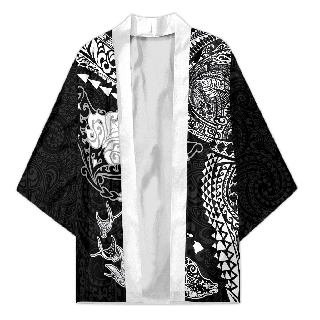 Hawaiian Manta Ray Tribal Kimono Polynesian Art Motifs Black Color