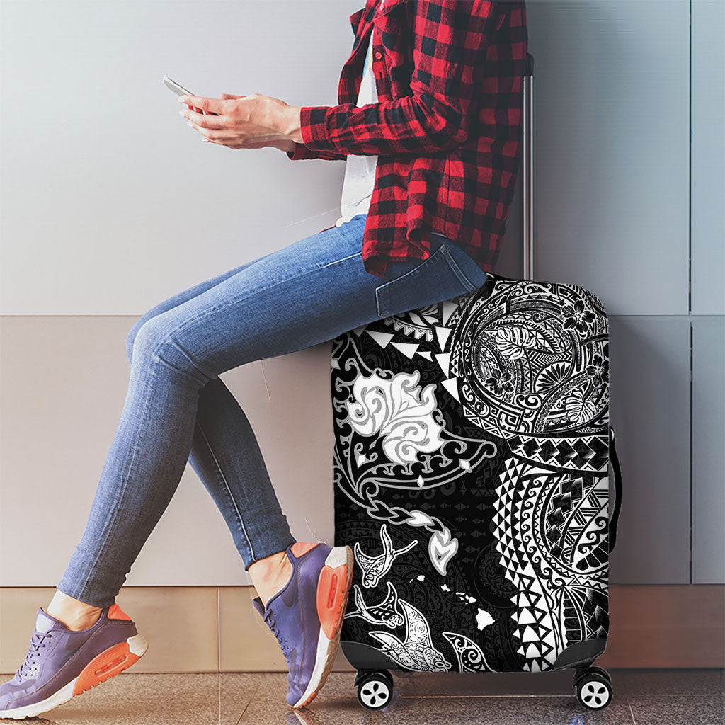 Hawaiian Manta Ray Tribal Luggage Cover Polynesian Art Motifs Black Color