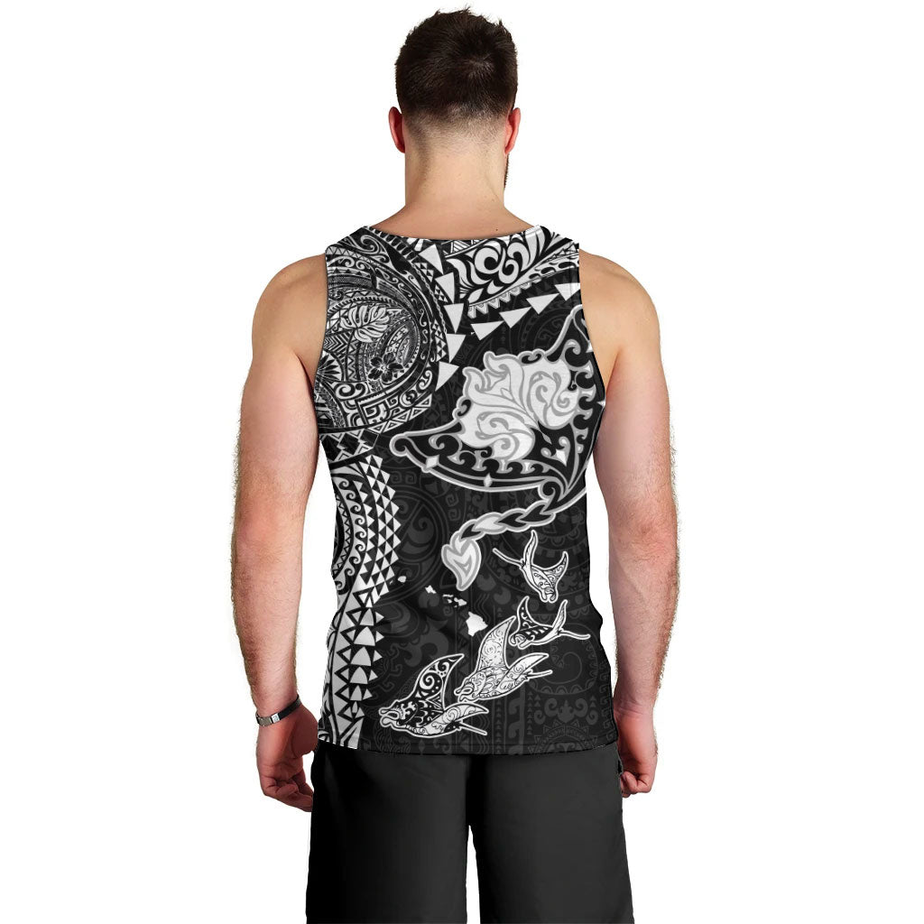 Hawaiian Manta Ray Tribal Men Tank Top Polynesian Art Motifs Black Color