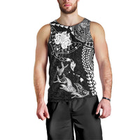 Hawaiian Manta Ray Tribal Men Tank Top Polynesian Art Motifs Black Color