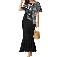 Hawaiian Manta Ray Tribal Mermaid Dress Polynesian Art Motifs Black Color