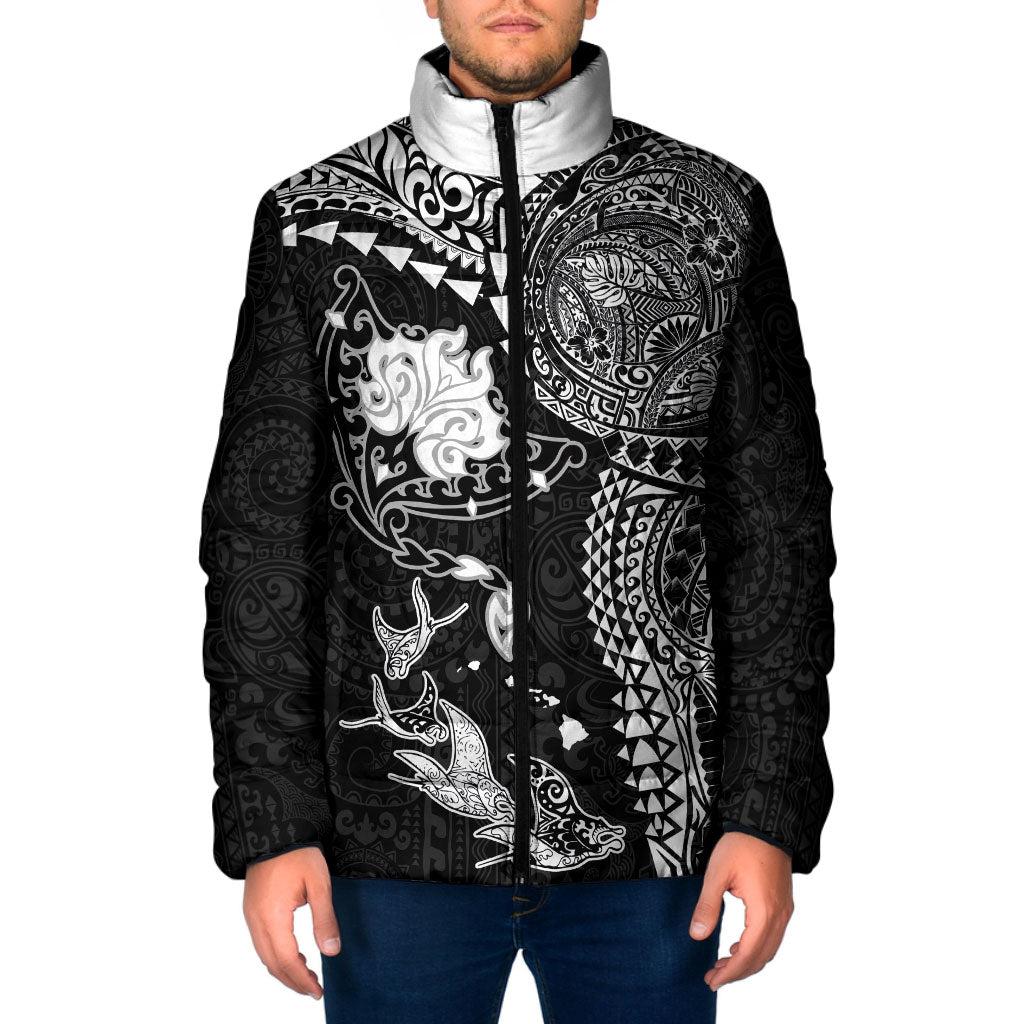 Hawaiian Manta Ray Tribal Padded Jacket Polynesian Art Motifs Black Color LT03 Men Black - Polynesian Pride