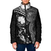 Hawaiian Manta Ray Tribal Padded Jacket Polynesian Art Motifs Black Color