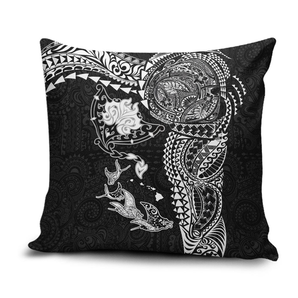 Hawaiian Manta Ray Tribal Pillow Cover Polynesian Art Motifs Black Color