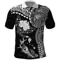 Hawaiian Manta Ray Tribal Polo Shirt Polynesian Art Motifs Black Color