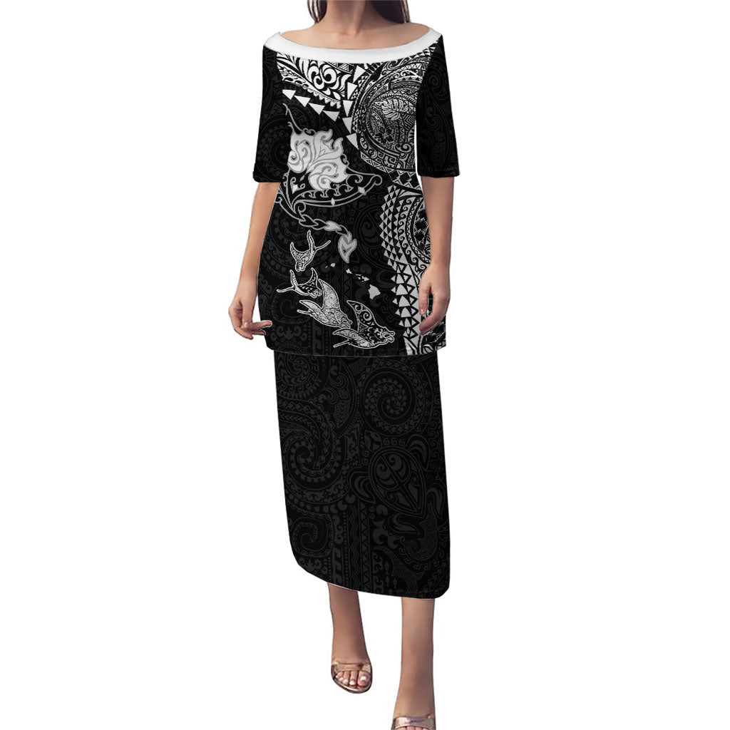 Hawaiian Manta Ray Tribal Puletasi Polynesian Art Motifs Black Color