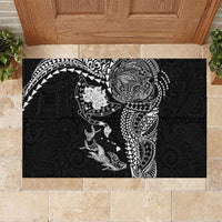 Hawaiian Manta Ray Tribal Rubber Doormat Polynesian Art Motifs Black Color