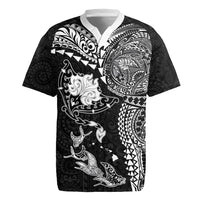 Hawaiian Manta Ray Tribal Rugby Jersey Polynesian Art Motifs Black Color