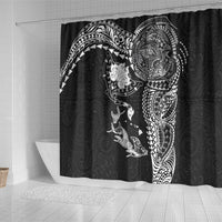 Hawaiian Manta Ray Tribal Shower Curtain Polynesian Art Motifs Black Color