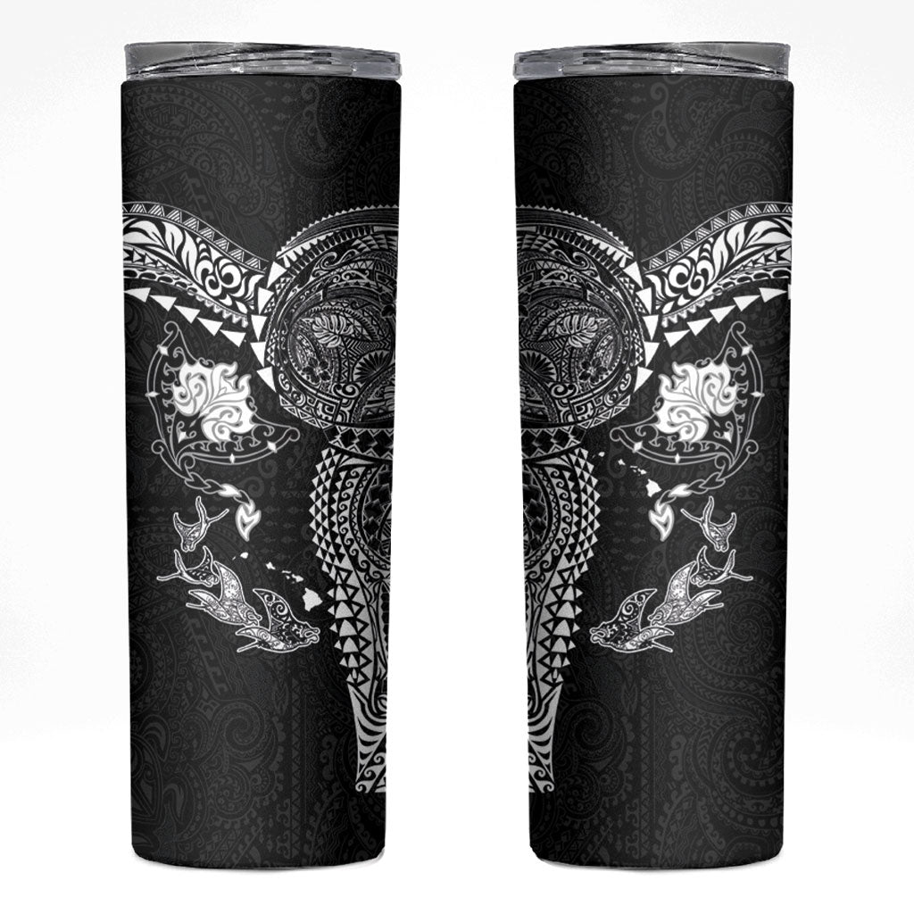 Hawaiian Manta Ray Tribal Skinny Tumbler Polynesian Art Motifs Black Color