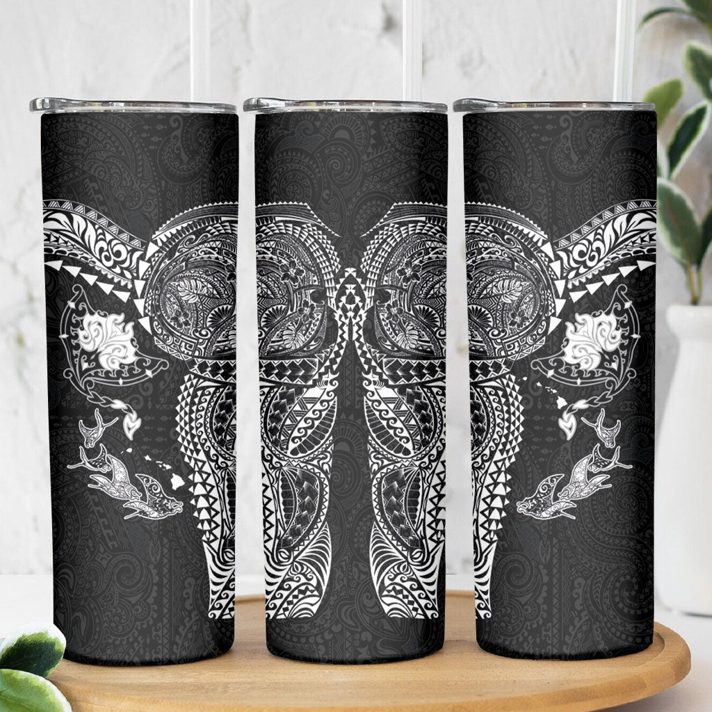 Hawaiian Manta Ray Tribal Skinny Tumbler Polynesian Art Motifs Black Color