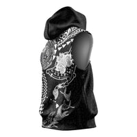 Hawaiian Manta Ray Tribal Sleeveless Hoodie Polynesian Art Motifs Black Color