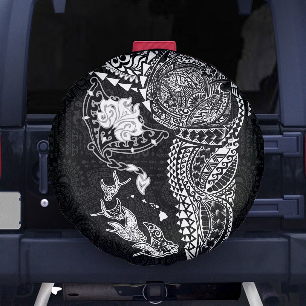 Hawaiian Manta Ray Tribal Spare Tire Cover Polynesian Art Motifs Black Color