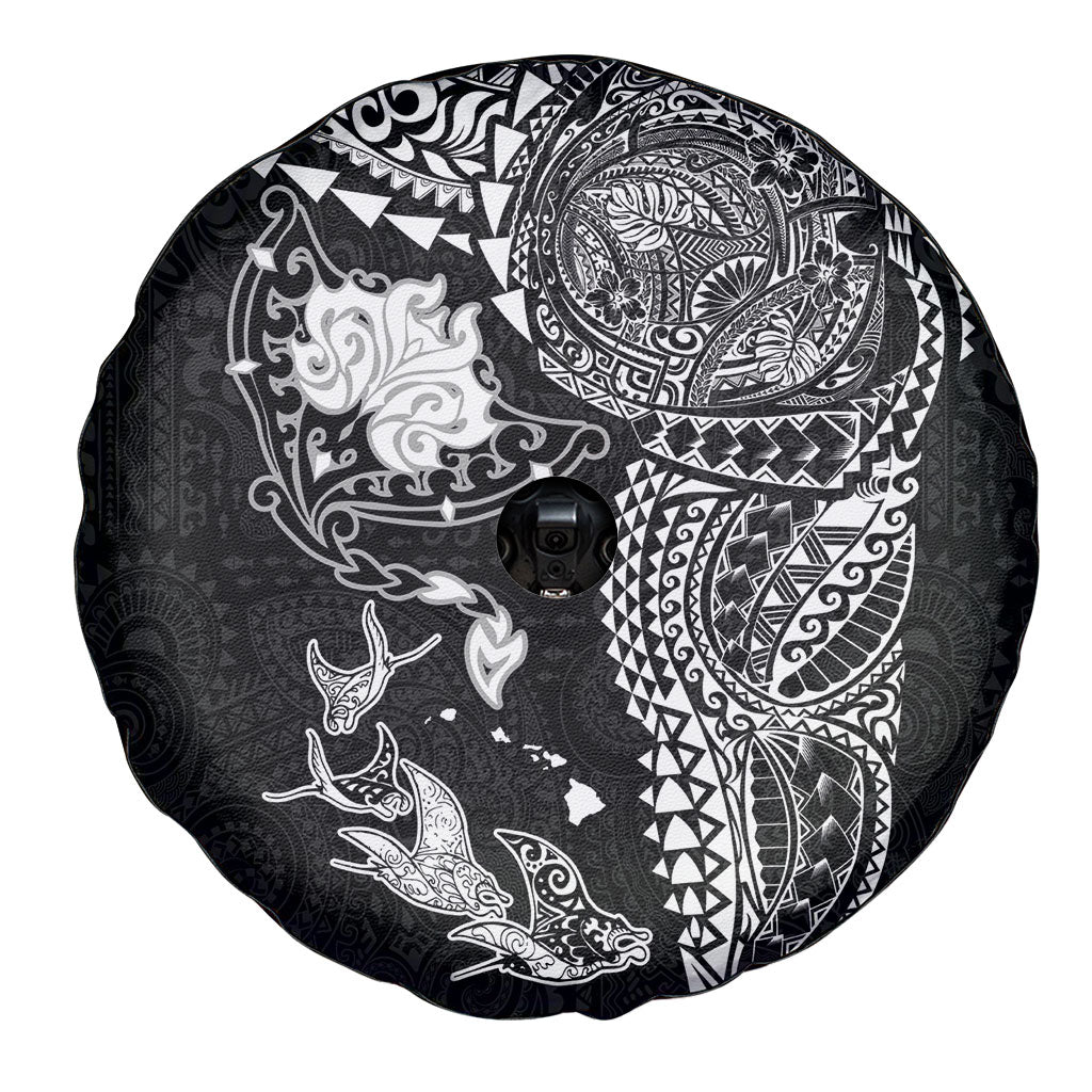 Hawaiian Manta Ray Tribal Spare Tire Cover Polynesian Art Motifs Black Color