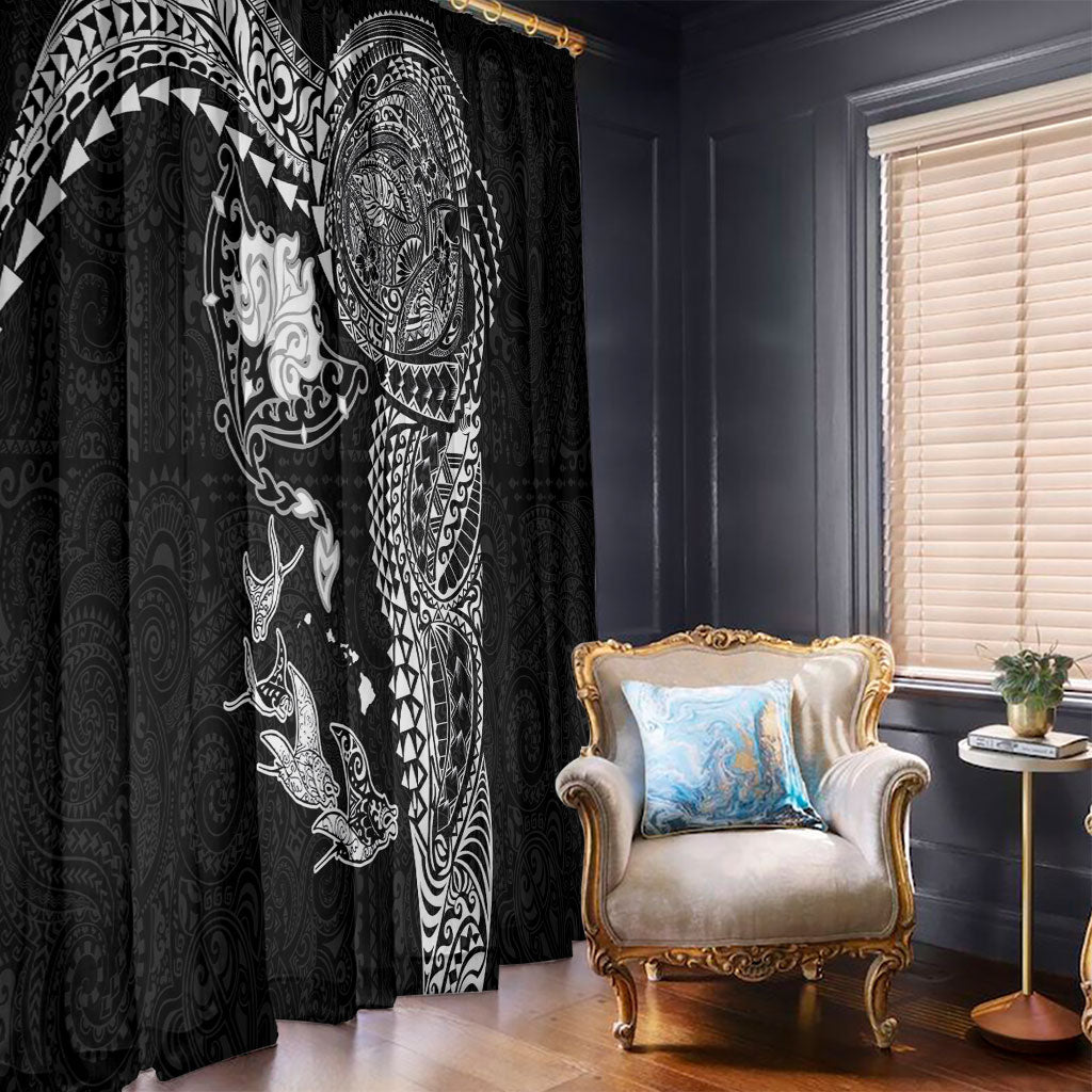 Hawaiian Manta Ray Tribal Window Curtain Polynesian Art Motifs Black Color