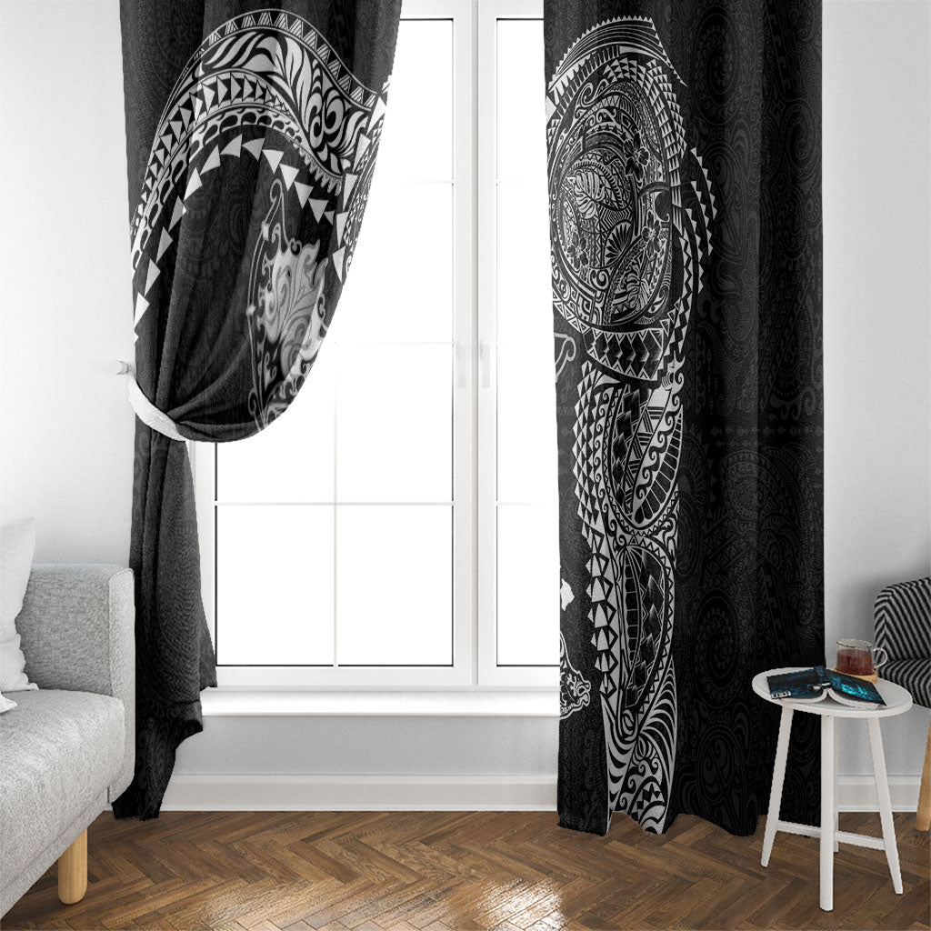 Hawaiian Manta Ray Tribal Window Curtain Polynesian Art Motifs Black Color