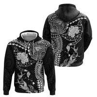 Hawaiian Manta Ray Tribal Zip Hoodie Polynesian Art Motifs Black Color
