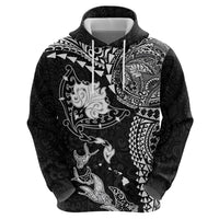 Hawaiian Manta Ray Tribal Zip Hoodie Polynesian Art Motifs Black Color