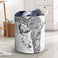 Hawaiian Manta Ray Tribal Laundry Basket Polynesian Art Motifs White Color